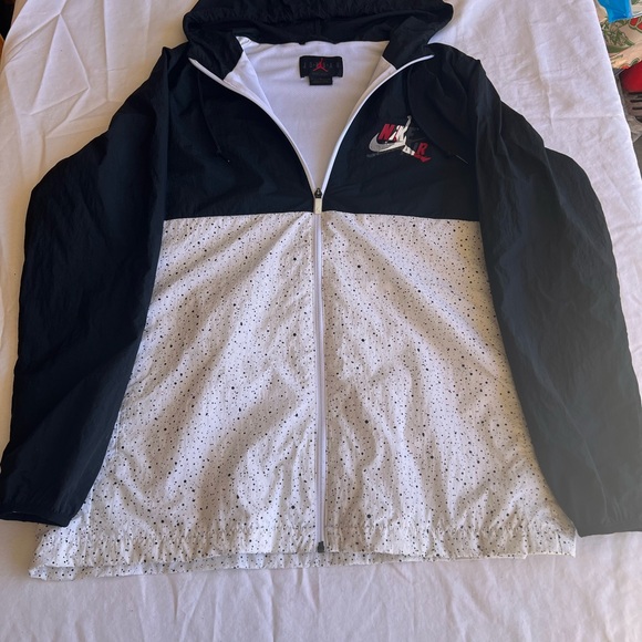 Jordan Nike Air Men's Windbreaker Jacket Black White L Hooded Full-Zip